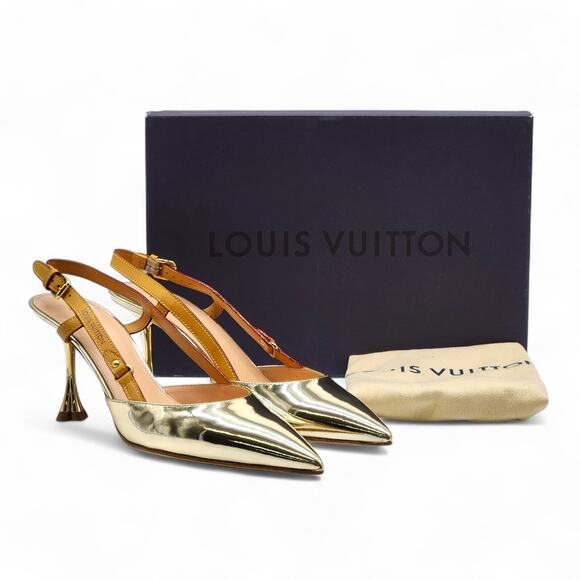 Louis Vuitton Metallic Gold Leather Slingback Pumps EU 39 US 8.5 - NWB $1300 - Picture 1 of 11